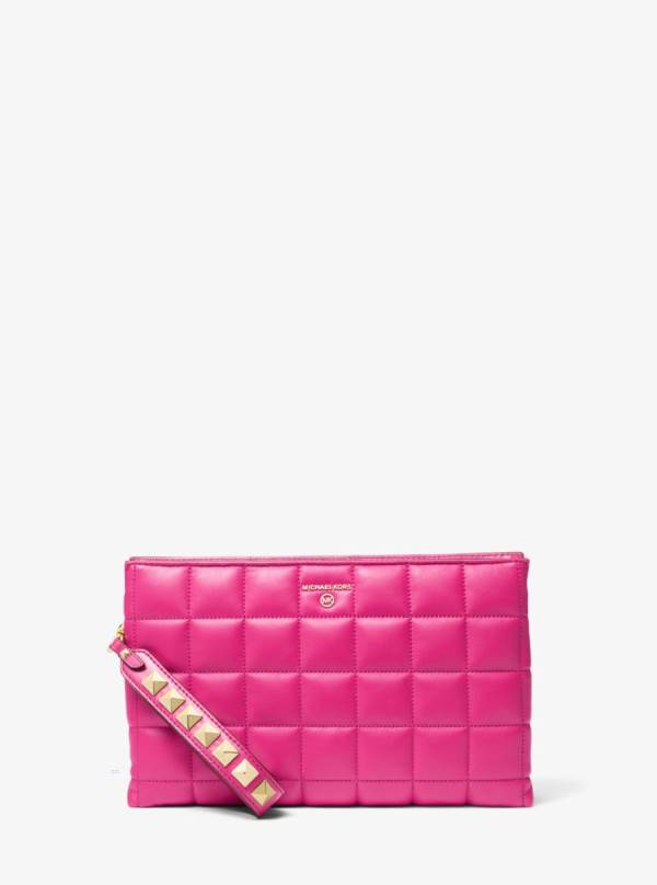 Damske Penazenky Michael Kors Extra-Large Quilted Leather Wristlet Ruzove - Doplnky Michael Kors Outlet | EFNRW-7342